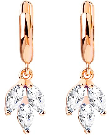 LÖB 750 Roségold vergoldet Creolen Zirkonia Tropfen Anhänger Ohrringe weiß Damen Ohrhänger Tropfenohrringe Hängend Gold Klassisch Elegant Dezent Kurz
