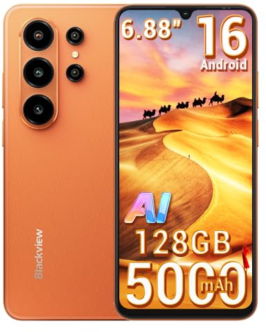 Blackview Wave 10C Handy Ohne Vertrag Günstig, 16GB+128GB/1TB Android 16 Phone, 6.88 HD+ Gemini AI Smartphone Ohne Vertrag, 32MP+13MP, 5000mAh, WiFi 5, Fingerabdruck/GPS/OTG/FM/Handyhülle, Orange