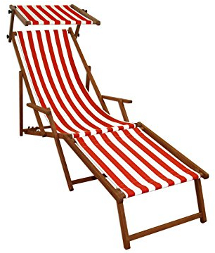 Erst-Holz Gartenliege rot-weiß Strandliege Relaxliege Fußablage Sonnendach Buche Klappstuhl 10-314 F S