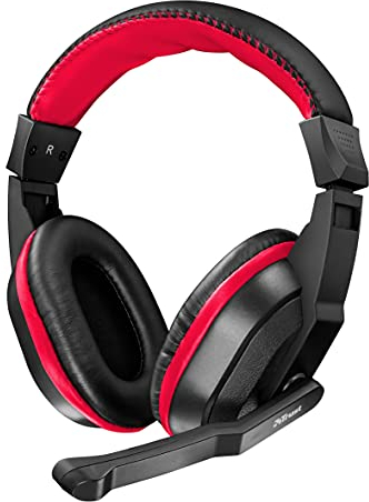Trust Ziva Cuffie Over-Ear da Gioco con Microfono a Scomparsa, Nero/Rosso