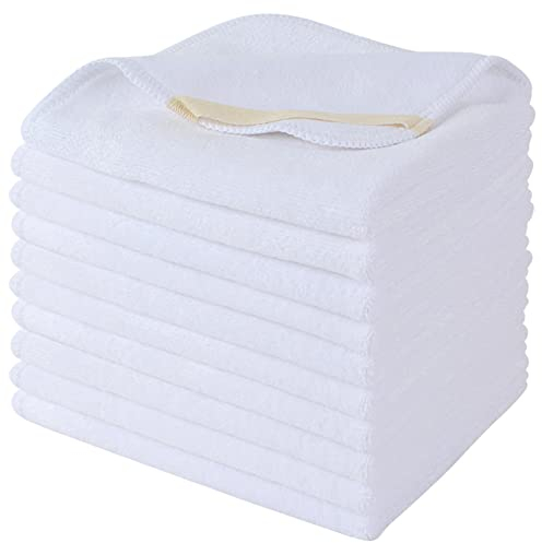 Sinland 10 Pack Microfiber Facial Cloths Fast Drying Washcloth Reusable Makeup Remover Pads Super Soft Facial Cleansing Cloths 12 inch x 12 inch White