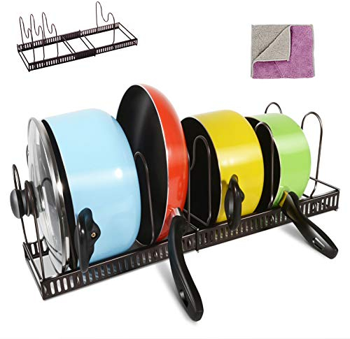 Masthome Rangement Poele et Casserole, Range Couvercle avec 7 Compartiments Réglables, Porte Casseroles Rangement Couvercle Casserole pour Le Rangement Cuisine, Envoyer 1 Chiffon de Nettoyage, Noir