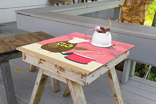 Wallario Selbstklebende Möbelfolie/Tischdecke für Innen und Außen, Größe: 90 x 90 cm - Lustige Eule beim Kochen mit Kochmütze