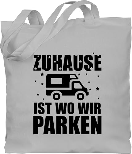 Baumwolltasche - Hobby Outfit - Zuhause ist wo wir parken - schwarz - Unisize - Hellgrau - camper geschenke wohnmobil campen stoffbeutel geschenk für wohnmobilfans camping jutebeutel dort tasche