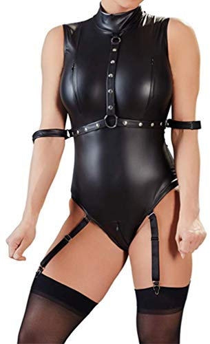 YouYaYaZ Damen Jumpsuit Nachtkleid Party Kostuem Latex Lack Catsuit Übergrößen Wetlook Bodys Dessous Reißverschluss(Schwarz,2XL)