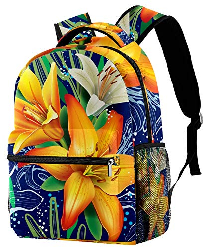 Lorvies Rucksack mit Lilien-Motiv, Orange und Weiß