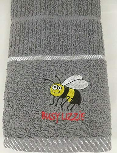 Sue Rossi Ltd 100% Turkish Cotton Tea Towels Embroidered Animal Cooks Cloth Luxury 3 Pack Kitchen Towel Set (Dark Grey Bee)