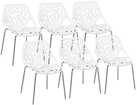 Bonnlo Modern Stackable Dining Chair 6 Pack, Stacking Outdoor Chairs, White
