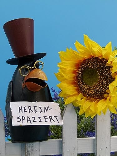 Pommerntraum ® | Sgabello per recinzione, sgabello da palo, decorazione da giardino, corvo con ombrello, uccelli (corvo 4 – espulsione del cuore)