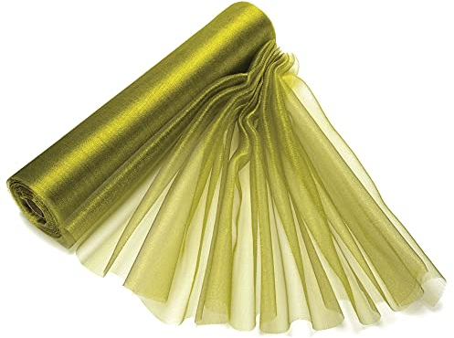 Trimming Shop Organza-Rolle, 25 m x 29 cm, schneetransparenter Glitzerstoff, Elegantes Dekotuch für Stuhlschleife, Tischläufer, Hochzeitslocation, Partydekoration, Olivgrün