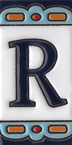 Spanish 7.5cm x 3.7cm Abstract Hand-painted Ceramic Numbers, Letters, Tiles & Filigree Metal Frames (R)