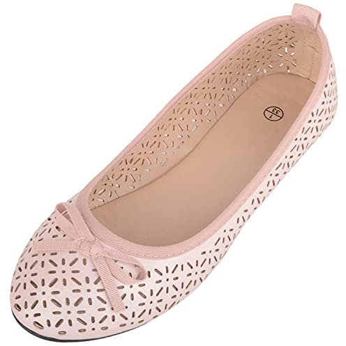 Scarpe da ballerina per bambini e bambine, stile casual, estivo, con pompa, stile ballerina., Nude, 31 EU