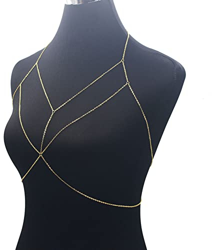 Wedity Sexy Bikini BH Körperkette Gold Kreuz Brustkette Dessous Zubehör Halskette Nachtclub Schmuck Einstellbar für Frauen und Mädchen