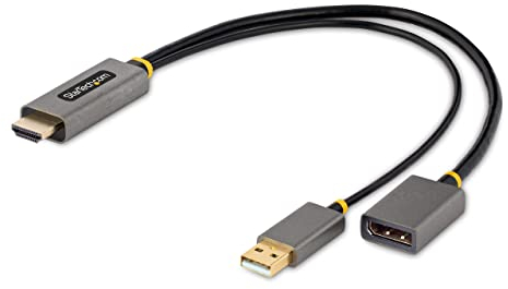 StarTech.com Cable 30cm Adaptador HDMI a DisplayPort - 4K 60Hz - Conversor HDMI 2.0 a DP 1.2 - HDR - Alimentado por el Bus USB - de Ordenador de Sobremesa o Portátil (128-HDMI-DISPLAYPORT), Gray