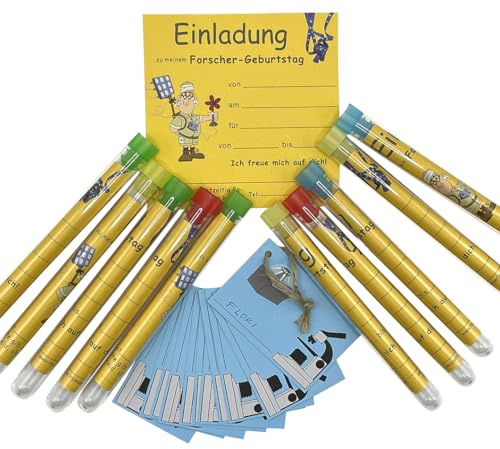 myExperimentSet Forscher-Einladungen im Reagenzglas für Experimentier-Geburtstage, Bunt