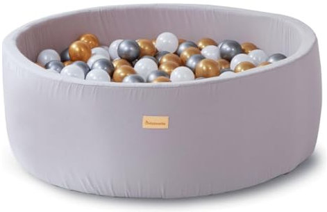 Kidsdouche Bällebad - Bällepool Für Kinder - Babys Bällchenbad 200 Bälle ∅ 7 cm- Bällebecken Spielebad 100% Baumwolle Gold -Perle-Silbern
