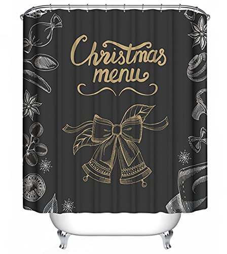 Skcess Duschvorhang Eckdusche Grau, Polyester Duschvorhang Wasserdicht Merry Christmas Badvorhang Anti-Schimmel 90x180CM
