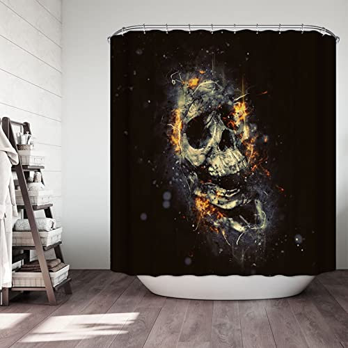 EHOMERY Rideau Douche Interieur Rideaux Baignoire Crâne Rideau De Douche Pas Cher Rideaux Douche Orientale Polyester Le Noir Oeillets Antirouille Et 12 Anneaux De Crochets, 160X180Cm