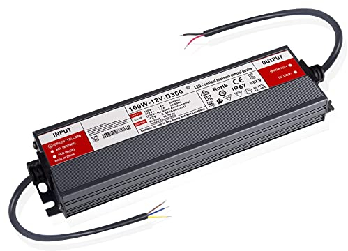 BRIMETI Trasformatore LED Driver 12V 100W IP67 Impermeabile Alimentatore 8,3A Slim Transformer AC 220V a DC 12V LED Netzteil Interruttore Adattatore,Trasformatori Tensione Costante Bassa Tensione