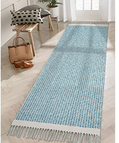 Lahome Boho-Küchenläufer, 60x20 cm, Läufer für Flur, leichter Badezimmerteppich, gewebte Baumwolle, Überwurfmatte mit Quasten, Bauernhaus, fusselfreie Teppiche für Waschküche, Wohnmobil-Dekoration