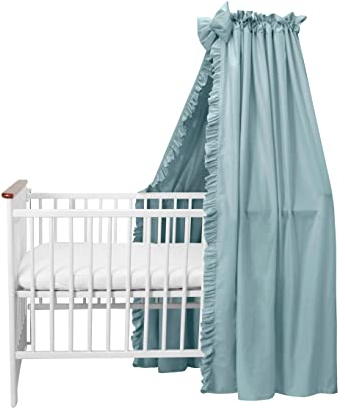 balbina Baldachin 100% Baumwolle, Deko-Set für Kinderbett, Betthimmel mit Rüsche & Schleife, Moskitonetz für Babyzimmer, Undurchsichtiger Bettvorhang ohne Himmelstange, 240 x 165 cm, Petrol