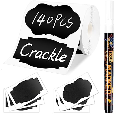 Labels for Jars, Joyoldelf 140Pcs Waterproof Reusable Chalk Labels Kit for Kitchen Organize with 1 White Chalk Pen, Chalkboard Labels Sticker to Decorate Your Pantry Storage Office