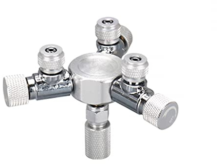 DONGKER CO2-Splitter für Aquarien, Aluminiumlegierung, CO2-Durchflussverteiler mit Feineinstellventil für 4 x 6 mm CO2-Gasschlauch, CO2-Blasenzähler