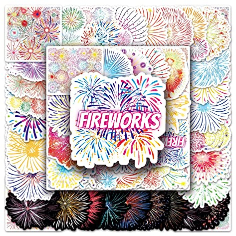 Feuerwerk Aufkleber 50 Stück Vinyl Cool Farbe Feuerwerk Sticker für Laptop Koffer Skateboard Wasserflaschen Gitarre Gepäck Auto Fahrrad,wasserdichte Aesthetic kawaii Decal für Kinder Teenager Mädchen