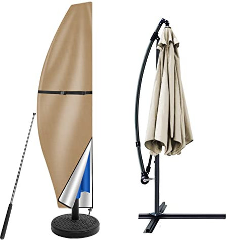 wiipara Parasol Cover with Rod, Parasol Protective Cover fit for Waterproof UV-Block Windproof Large Umbrella Cover with Zip and Storage Bag for Garden Outdoor (Khaki, 280x30x81/46(bottom) cm)