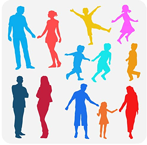 FINGERINSPIRE Schablone Für Kleine Figuren 30x30 cm Quadratisch Malschablone Familienschablone Paare Vorlage Familienmitglied Silhouette Schablone Kunststoff PET Schablone Für Boden Wand Tür Möbel