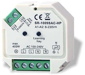 YULED SR-1009SAC-SW 230V AC Funkschalter 400W 868MHz - Zuverlässiger AC Funk Schalter für 1-Kanal Sender - Geeignet für 230V Leuchtmittel - Push-Switch Funktion für einfache Bedienung