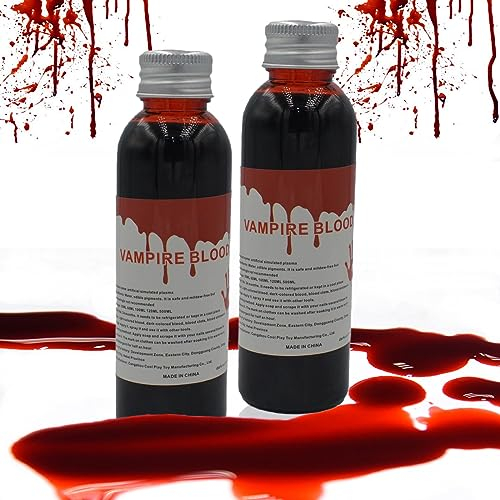 Jingyukj Faux Sang,Faux Sang Liquide,Sang Frais Artificiel,Halloween Maquillage de Vampire,Monstre,Fake Blood 2x60mL Faux Sang Lavable pour Vêtements,pour Effets Spéciaux,Sang de Scène