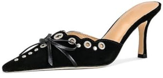 keleimusi Halbhoher Absatz zum Reinschlüpfen mit Nieten und Schleife, Sandalen für Damen, Schwarz, 39 EU