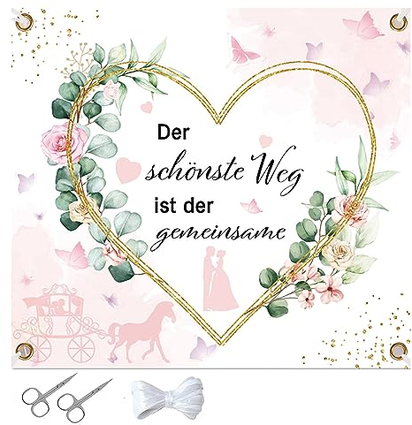 Intckwan Hochzeitsherz zum Ausschneiden, 200x180cm, Herz zum Ausschneiden Hochzeit, mit 2 Scheren und 6 meter Seil, Perfekt für Hochzeitsdekorationen, Standesamt Deko und Hochzeitsspiele