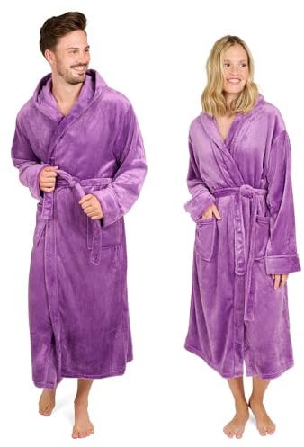 Blumtal Bademantel Damen & Herren M - OEKO-TEX zert. Morgenmantel mit Kapuze inkl. Doppelschlaufen für perfekte Passform - Bademantel für Sauna Lila