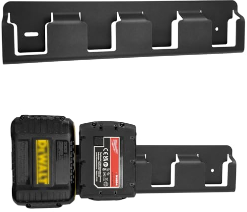 otuiaim 4 Slots Battery Holder Wall Mount Compatible with Dewalt 18V/20V & Milwaukee 18V Drill Batteries, Reinforced Steel Battery Rack Bracket for M18 Tool Battery, Install on Pegboards & Walls