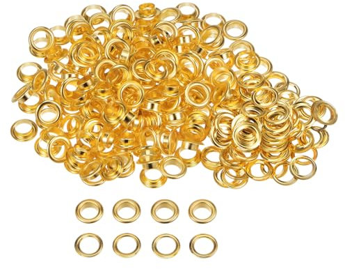 HARFINGTON 300 Set Metallösen, 10 mm Loch, kleine Ösen mit Unterlegscheiben für Schuhe, Kleidung, Gürtel, Etiketten, Taschen, Stoff, Leder, DIY-Projekt, Goldton