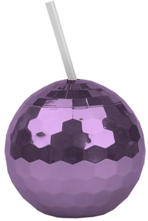 Gem Imports Purple Disco Ball Tumbler with Straw 500ml