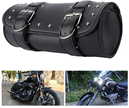 Motorrad-Gabeltasche,13x31cm/5,1x12,2 Zoll Universal Motorrad Seitentasche PU Leder Vintage Gabel Tasche Satteltasche Lenkertasche Motorrad Rollgepäck Wasserdichte Motor Werkzeugtasche mit Lederriemen