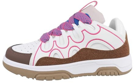 Ital Design Damenschuhe Freizeitschuhe Sneakers Low, 88-100-, Kunstleder, Pink Weiß, Gr. 40