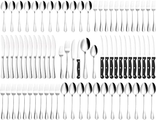 Cuberterias Completas 12 Personas, 72 Piezas Cubiertos Acero Inoxidable con Cuchillo para Carne, Muy Pulidos y Aptos para Lavavajillas, Talheres Elegantes, para Casa,Fiesta,Restaurante