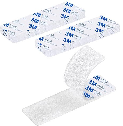 Matmar. 12uds 10x3cm Cierre Adhesivo Doble Cara Extrafuerte | Cinta adhesiva Doble Cara | 12 Hook and 12 Loop | (BLANCO RECTANGULAR)