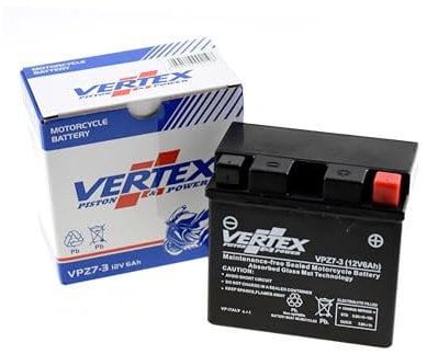 Vertex VPZ7-3 Sealed AGM Motorcycle/Powersport Battery, 12V, 6Ah, CCA (-18) 130, Replaces: YTZ7S. Perfect battery for Motorcycle, ATV's, Personal Watercraft and Snowmobiles, Black