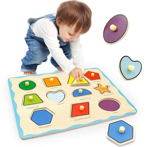 Wooden Puzzles for 1 2 3 Year Olds, Shape Pattern Wooden Puzzles Educational Learning Kids Toys for Birthday, Christmas, Easter Children's Day Girls and Boys Gifts