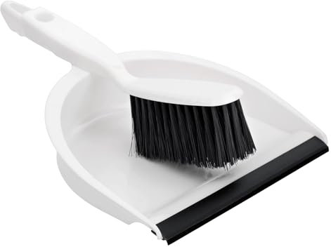 HOMESHOPA Dustpan and Brush Set, Easy-Sweep Rubber Lip and Dirt-Trapping Durable Bristles, Lightweight, Portable Sweeping Brush, Household Home Kitchen and Indoor Cleaning (White)