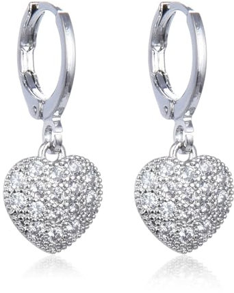 925 Sterling Silber Creolen mit Anhänger Herz Hängend - Klein Durchmesser 14mm für Damen, Frauen und Mädchen