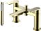 Home Range Bath Shower Mixer Tap with Shower Head | Brushed Gold Finish Dual Lever Mixer | Brass Construction | Comes with Holder & Shower Hose | Modern Design