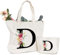 Tragetasche und Kosmetiktasche mit Initial, Canvas Einkaufstasche mit Reißverschluss, Personalisiert Initialen Baumwolltasche Geschenk für Freundin Frau Mama Schwester Geburtstag Hochzeit Muttertag D
