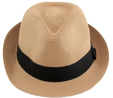 Carnavalife Sombrero Panamá Unisex Sombrero Paja Sombrero Mujeres y Hombres Sombrero ala Corta Sombrero Verano Sombrero Protección Sol UPF 50+ Sombrero Playa Fedora (FR/ES, Números, 57, Marrón)