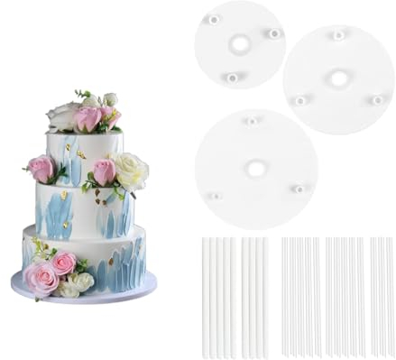LIANRISES 3 Pezzi Dischi Per Torte Riutilizzabili E 22 Pezzi Pioli Per Torte A Piani Base Per Torta Supporto Per Torta Compleanno Matrimonio Struttura Torta Di Supporto E Impilamento